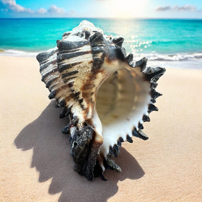 Conch Seashell Black White Spiky Real Rare Natural Big Decorative Sea Shells Coastal Beach Home Decor Ocean Decoration Collection Gift