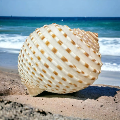 Large Conch Seashell Rare White Brown Pattern Natural Round Big Ocean Sea Shell Coastal Beach Home Decor Art Craft Nautical House Decoration