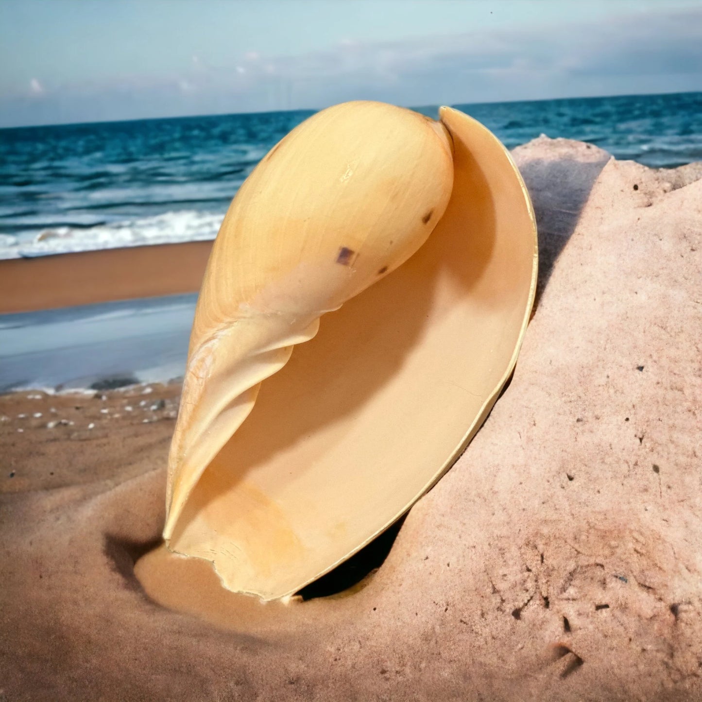 Large Conch Seashell Rare Orange Round Natural Big Ocean Sea Shell Coastal Home Decor Nautical Centerpiece Display Beach House Aquarium Decoration