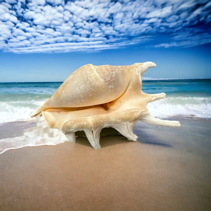 Large Conch Seashell Rare White Spiky Natural Big Ocean Sea Shells Nautical Home Decor Coastal Centerpiece Display Beach House Decoration