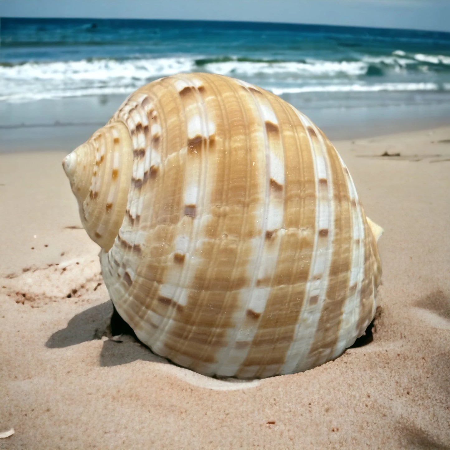 Large Conch Seashell Orange Round Brown Pattern Rare Natural Big Ocean Sea Shell Coastal Home Decor Nautical Centerpiece Beach House Aquarium Decoration