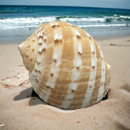 Large Conch Seashell Orange Round Brown Pattern Rare Natural Big Ocean Sea Shell Coastal Home Decor Nautical Centerpiece Beach House Aquarium Decoration