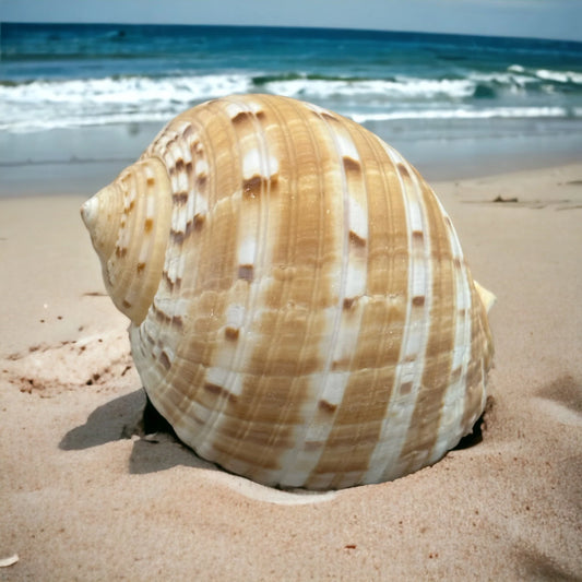 Large Conch Seashell Orange Round Brown Pattern Rare Natural Big Ocean Sea Shell Coastal Home Decor Nautical Centerpiece Beach House Aquarium Decoration