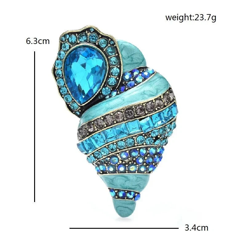 Large Crystal Conch Brooch Rhinestones Coastal Theme Fashion Pin Nautical Accessory