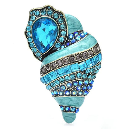 Large Crystal Conch Brooch Rhinestones Coastal Theme Fashion Pin Nautical Accessory