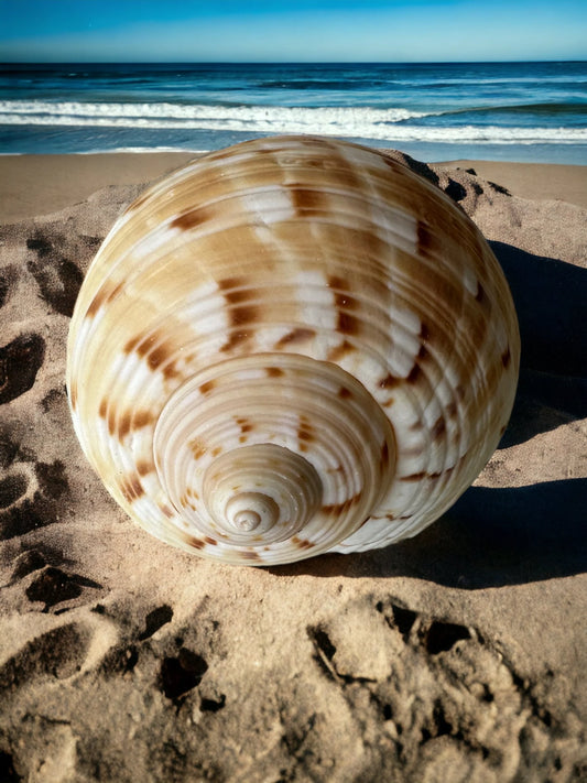 Large Conch Seashell Orange Round Brown Pattern Rare Natural Big Ocean Sea Shell Coastal Home Decor Nautical Centerpiece Beach House Aquarium Decoration