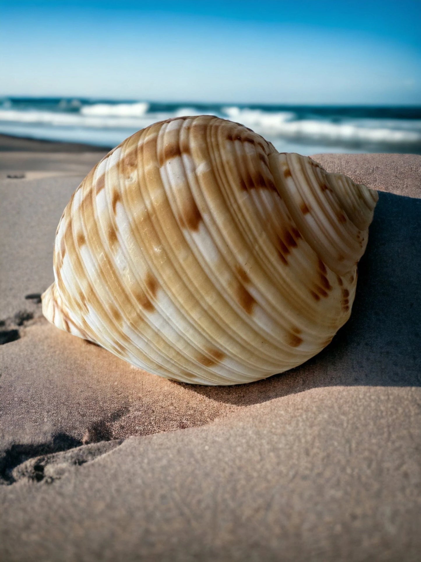 Large Conch Seashell Orange Round Brown Pattern Rare Natural Big Ocean Sea Shell Coastal Home Decor Nautical Centerpiece Beach House Aquarium Decoration