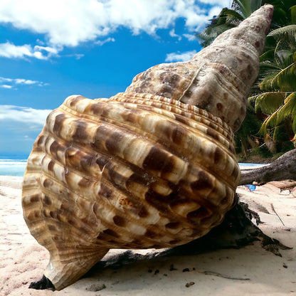 Rare Mega Conch Seashell Natural Brown Pattern Coastal Beach Decor Large Nautical Centerpiece Big Vintage Sea Snail Shell Special Collection