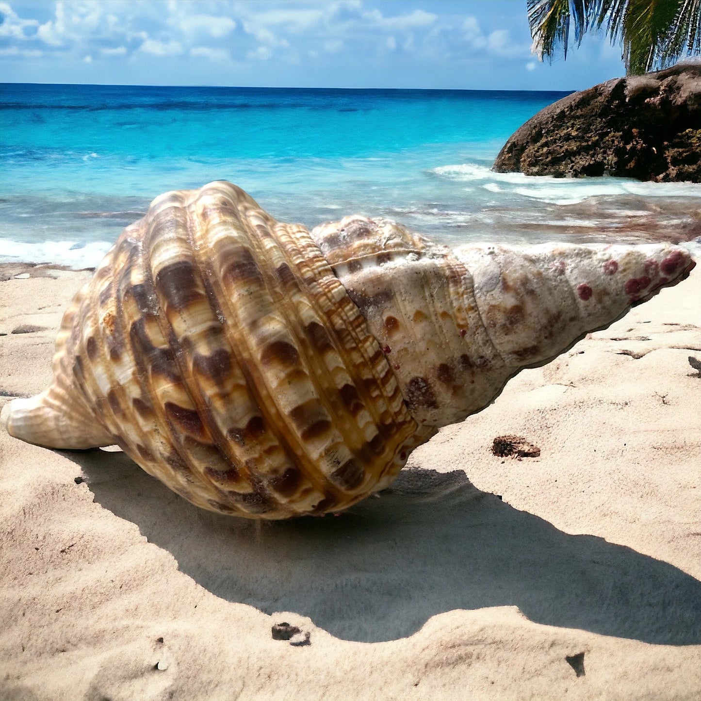 Rare Mega Conch Seashell Natural Brown Pattern Coastal Beach Decor Large Nautical Centerpiece Big Vintage Sea Snail Shell Special Collection