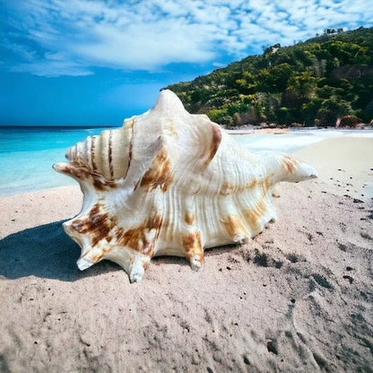 Large Conch Seashell Spiky Natural Rare White Brown Pattern Big Centerpiece Sea Shell Beach Home Decor Art Craft Nautical Ocean Decoration