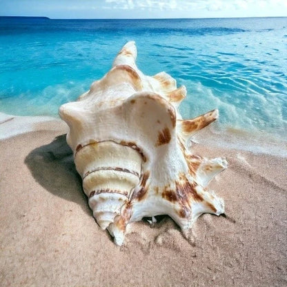 Large Conch Seashell Spiky Natural Rare White Brown Pattern Big Centerpiece Sea Shell Beach Home Decor Art Craft Nautical Ocean Decoration