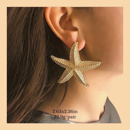 Gold Starfish Earrings Large Sea Star Statement Earrings Summer Jewelry Elegant Beach Swimwear Women Fashion Accessories