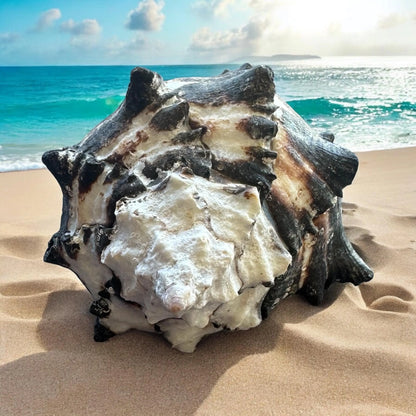 Large Conch Seashell Black White Rare Natural Spiky Real Big Decorative Sea Shell Coastal Beach Home Decor Ocean Decoration Collection Gift