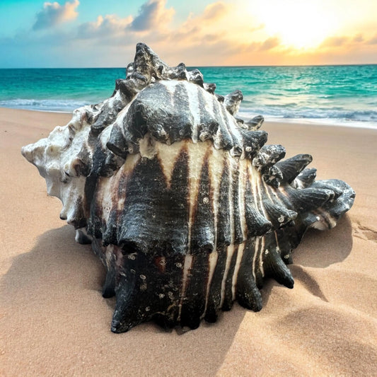 Large Conch Seashell Black White Rare Natural Spiky Real Big Decorative Sea Shell Coastal Beach Home Decor Ocean Decoration Collection Gift