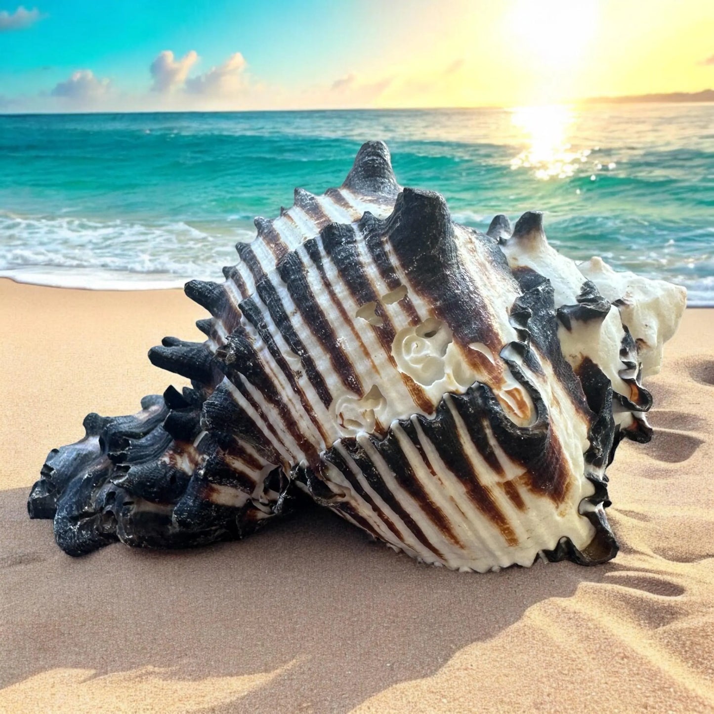 Large Conch Seashell Black White Spiky Real Rare Natural Big Decorative Sea Shells Coastal Beach Home Decor Ocean Decoration Collection Gift