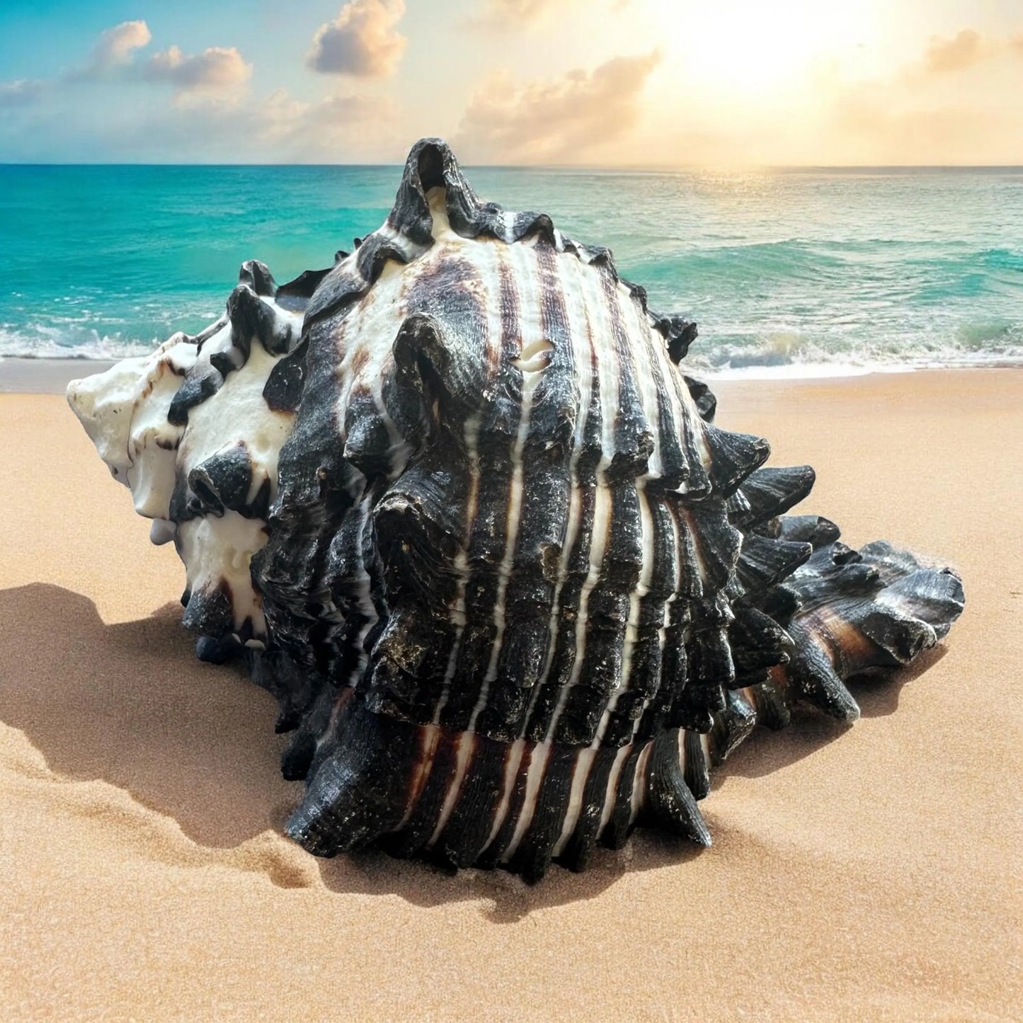 Large Conch Seashell Black White Spiky Real Rare Natural Big Decorative Sea Shells Coastal Beach Home Decor Ocean Decoration Collection Gift