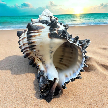 Large Conch Seashell Black White Spiky Real Rare Natural Big Decorative Sea Shells Coastal Beach Home Decor Ocean Decoration Collection Gift