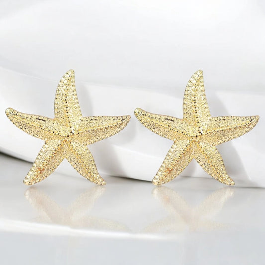 Gold Starfish Earrings Large Sea Star Statement Earrings Summer Jewelry Elegant Beach Swimwear Women Fashion Accessories