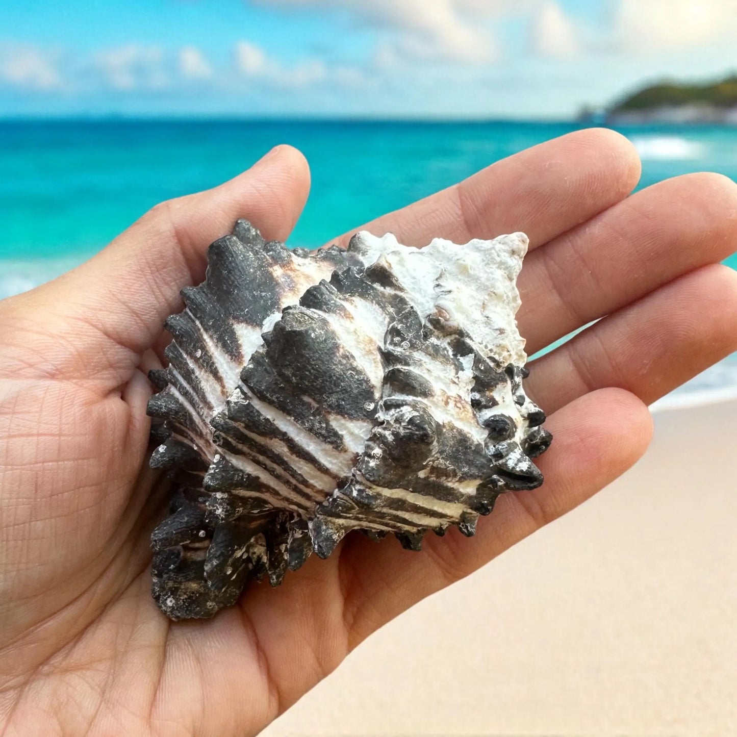 Large Conch Seashell Black White Rare Natural Spiky Real Big Decorative Sea Shell Coastal Beach Home Decor Ocean Decoration Collection Gift