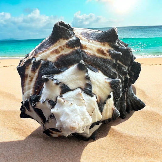 Large Conch Seashell Black White Spiky Real Rare Natural Big Decorative Sea Shells Coastal Beach Home Decor Ocean Decoration Collection Gift